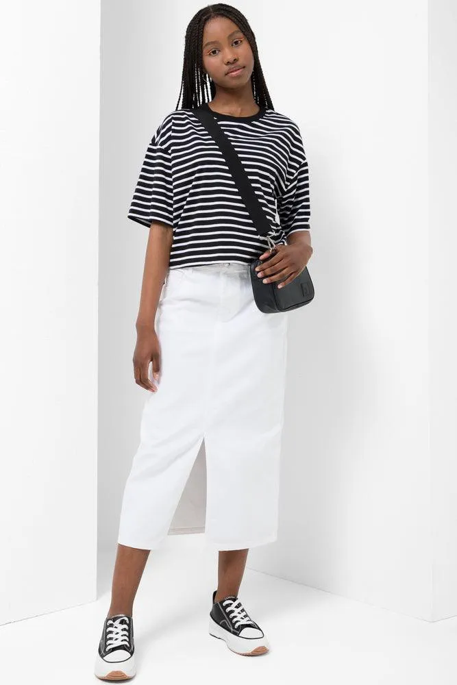 5 Pocket Denim Midi Skirt White