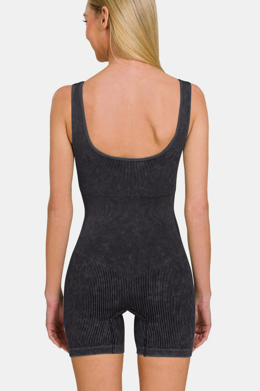 Active Duty Washed Ribbed Romper - Black