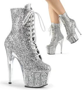 ADORE-1020G Pleaser Shoes Silver Glitter Stripper Boots