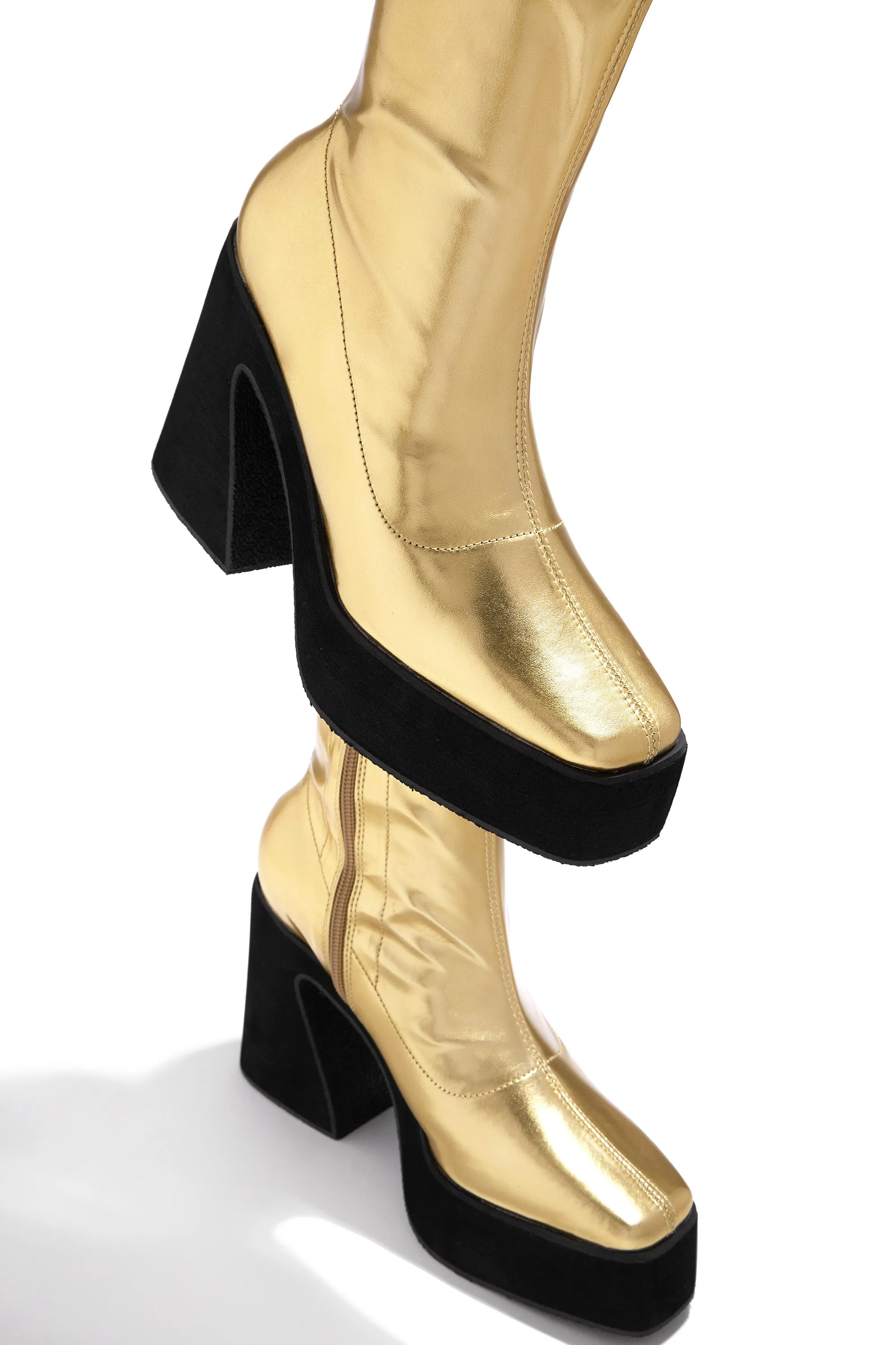 After Hours Block Heel Ankle Boots - Gold