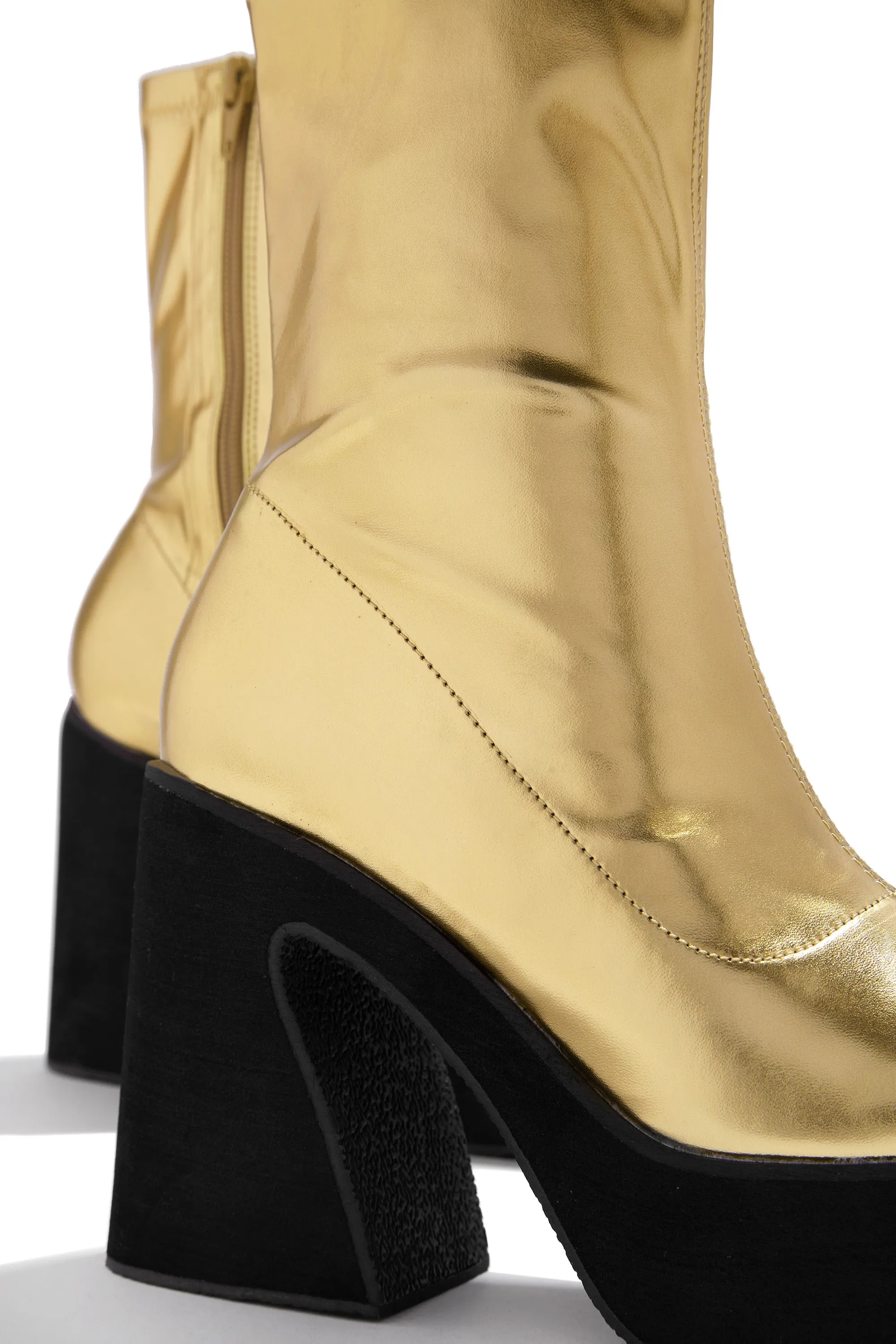 After Hours Block Heel Ankle Boots - Gold