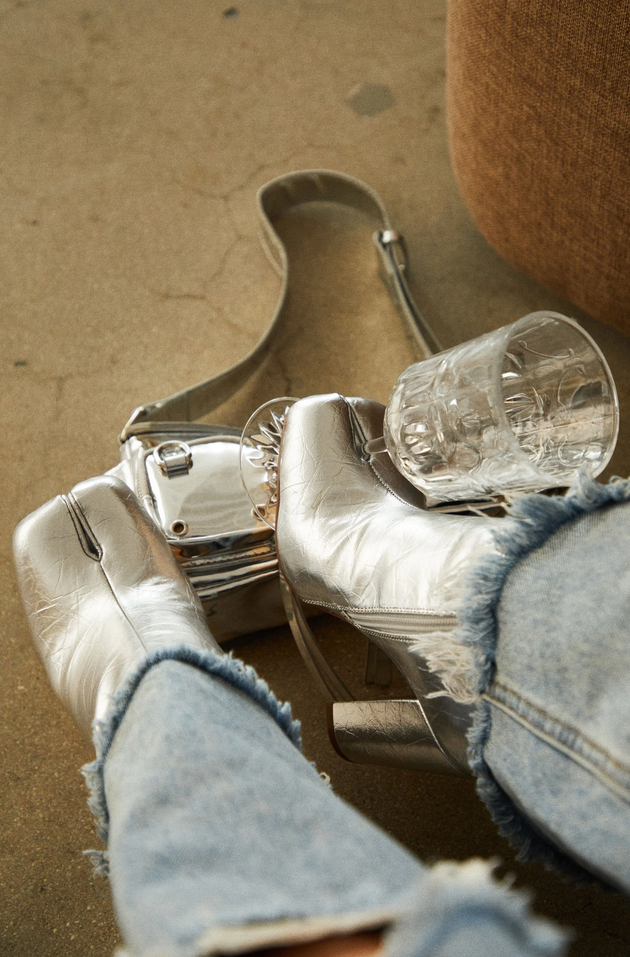 Alura Toe Split Block Heel Ankle Boots - Silver