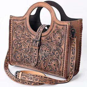 American Darling Floral Tooled Leather Buckled Tote Bag in Dark Brown