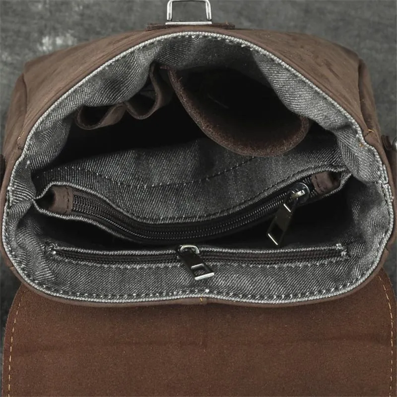 Badass Dark Brown Leather Men's 8 inches Small Side Bag Vertical Postman Messenger Bag For Men