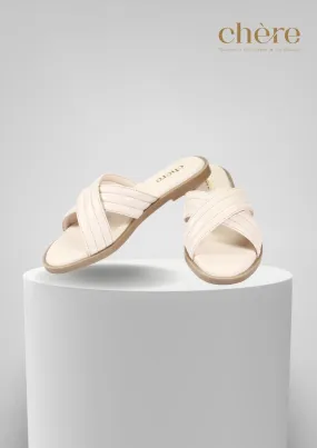 Beige Trendy Criss Cross Strap Flats for Women