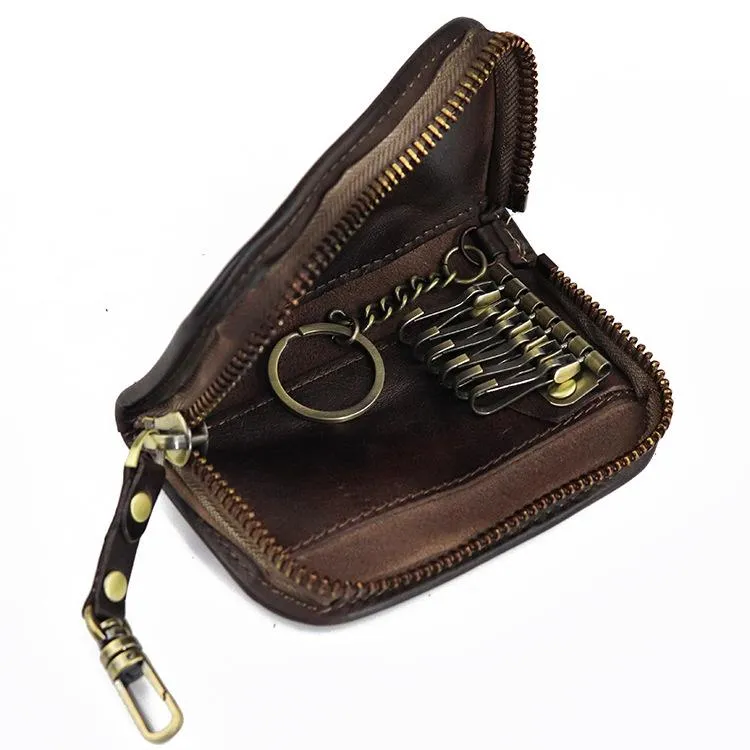 Black Leather Men's Key Holders Wallet Car Keys Wallet Brown Zipper Key Wallets For Men