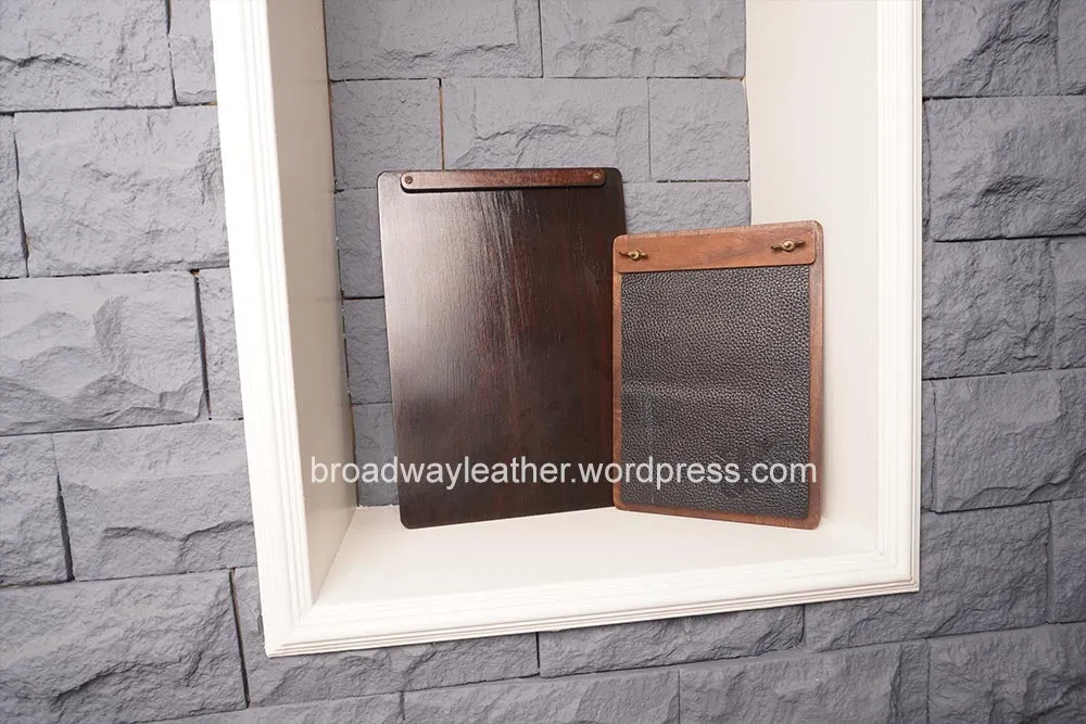 Black Pebbled Leather Wood Menu Cover