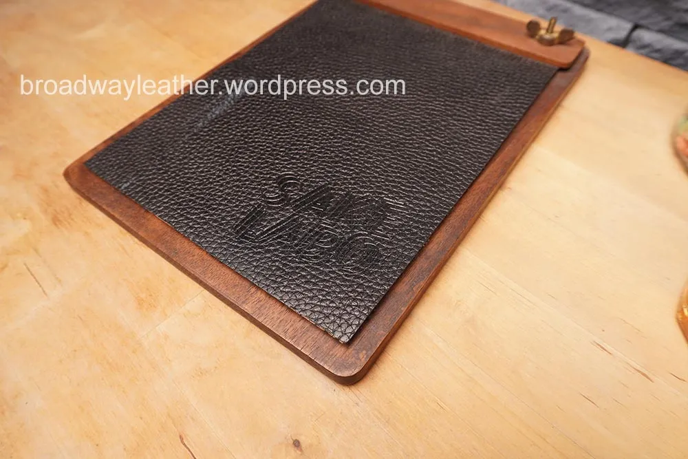 Black Pebbled Leather Wood Menu Cover