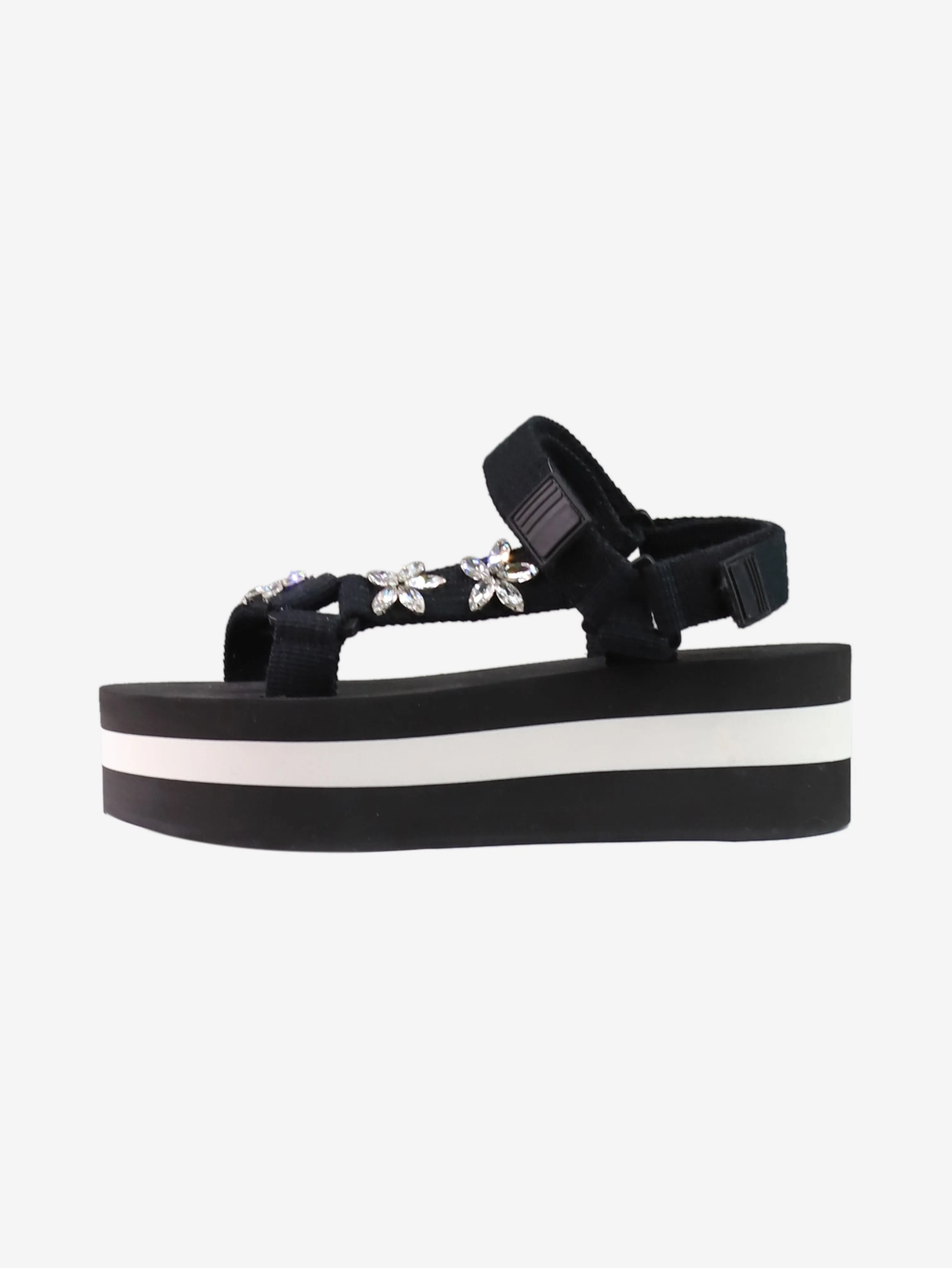 Black platform striped sandals - size EU 40