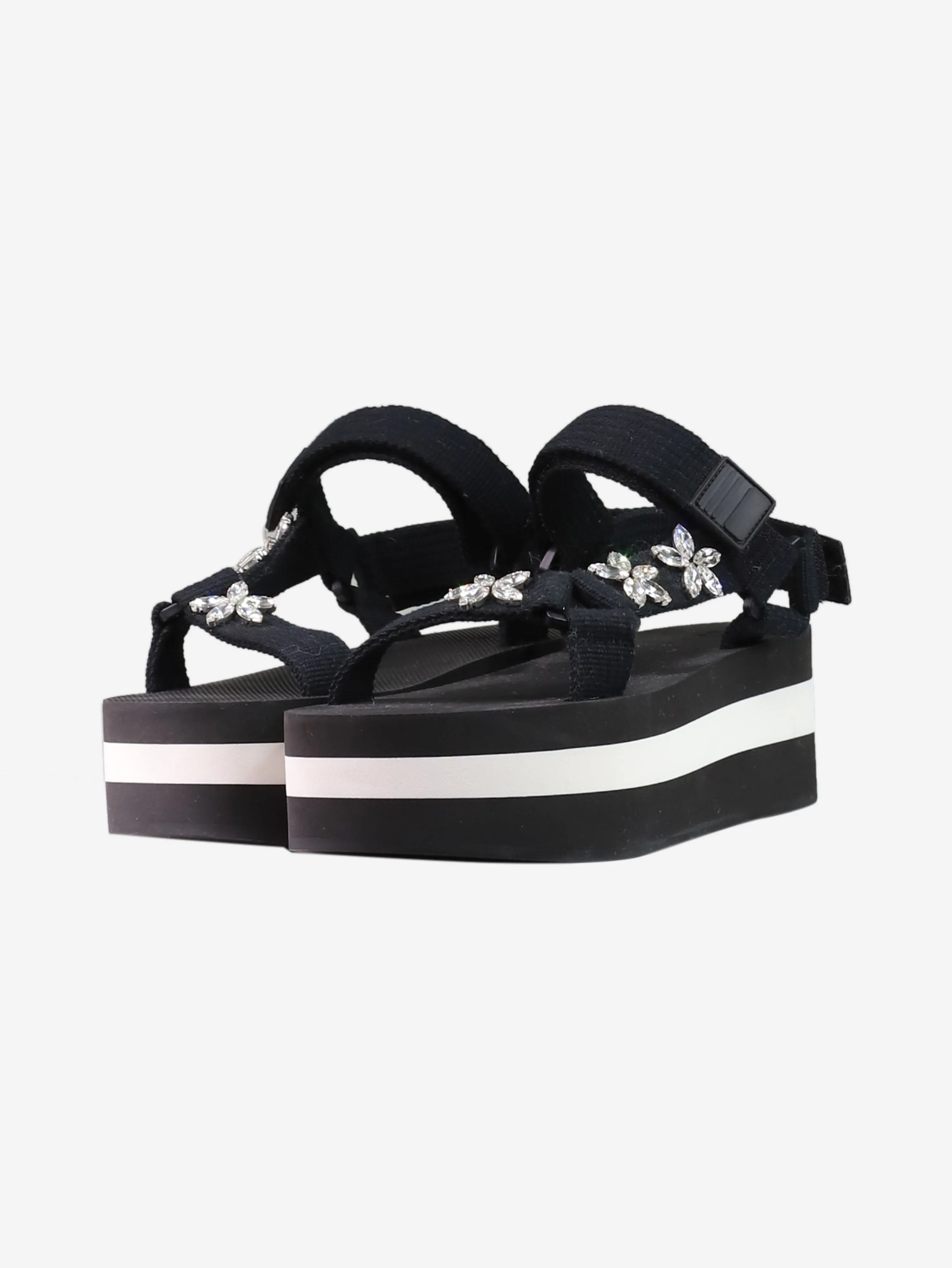 Black platform striped sandals - size EU 40