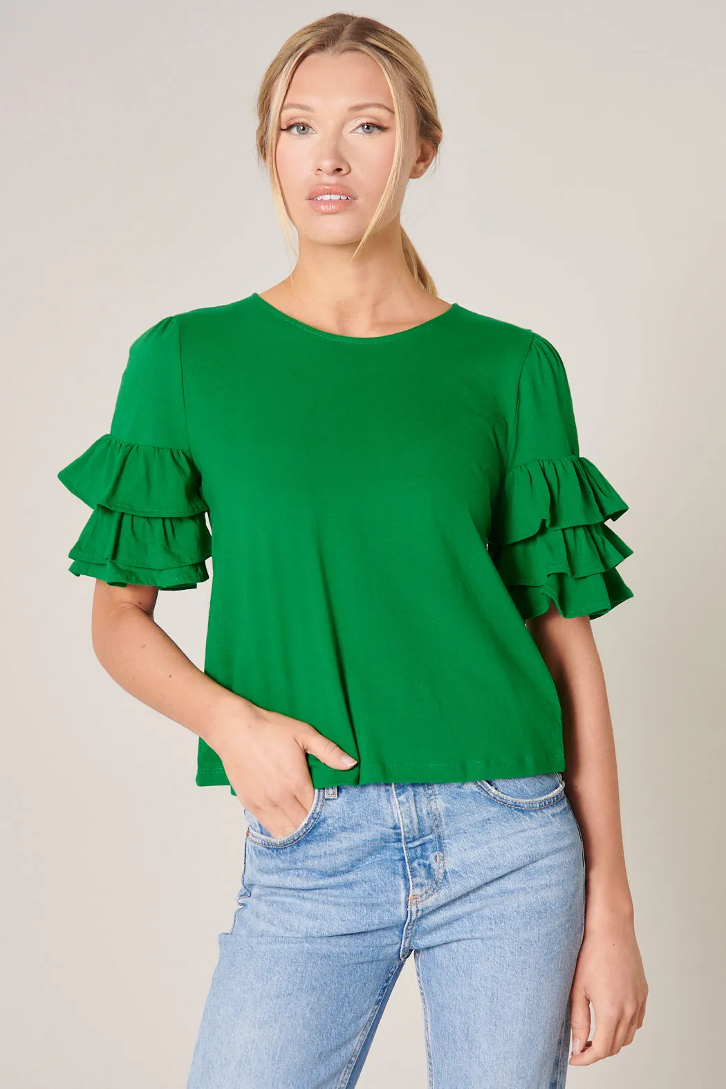 Blair Cotton Knit Ruffle Sleeve Top