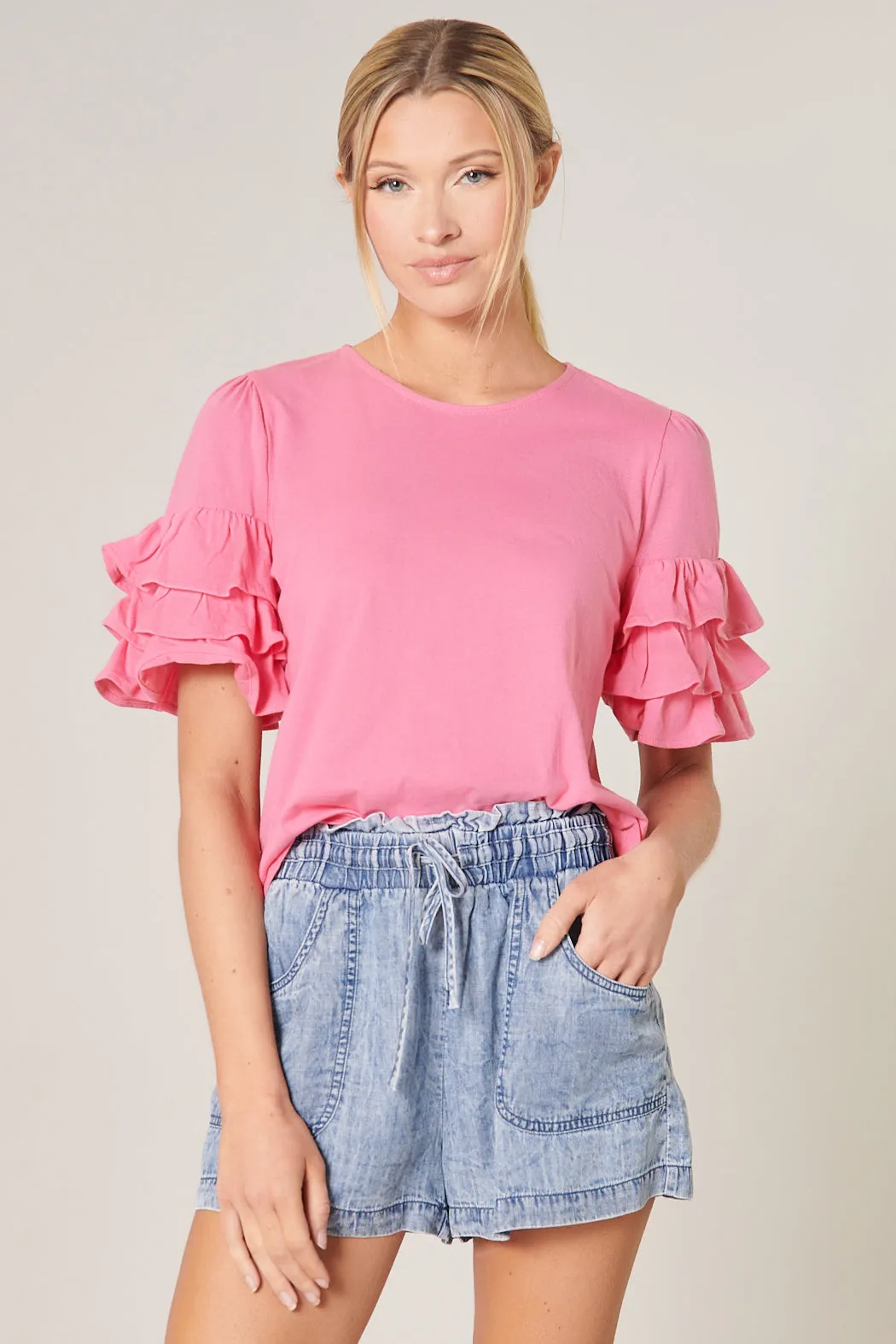 Blair Cotton Knit Ruffle Sleeve Top