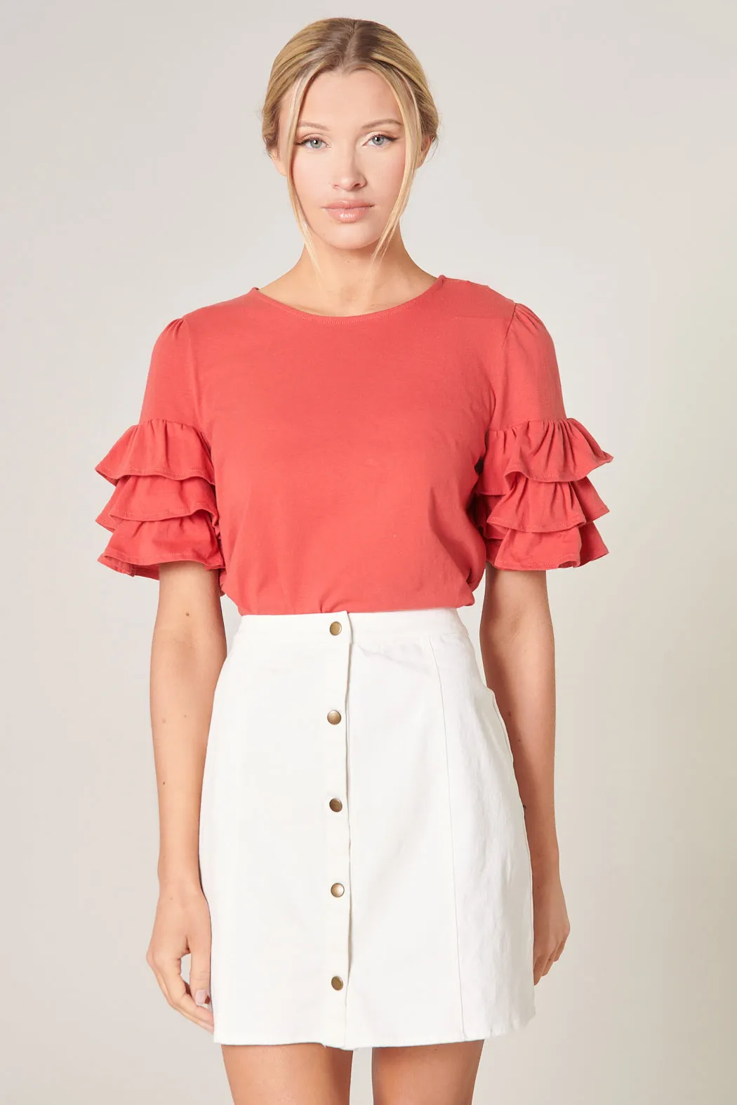 Blair Cotton Knit Ruffle Sleeve Top