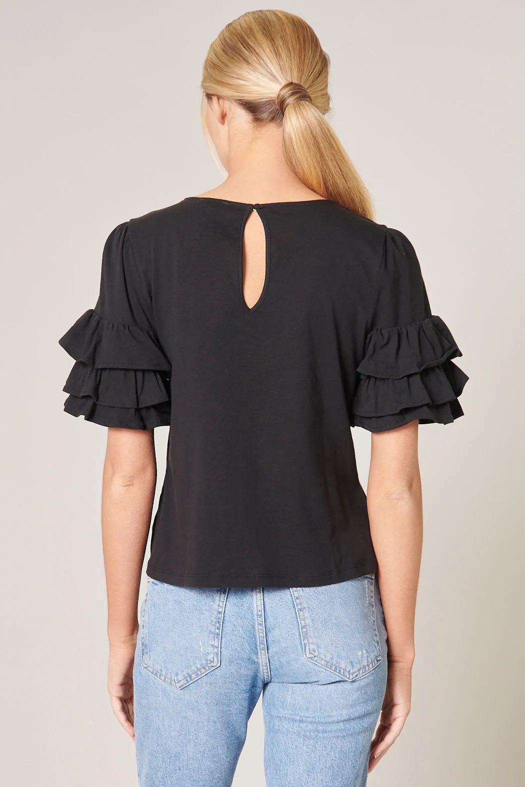 Blair Cotton Knit Ruffle Sleeve Top