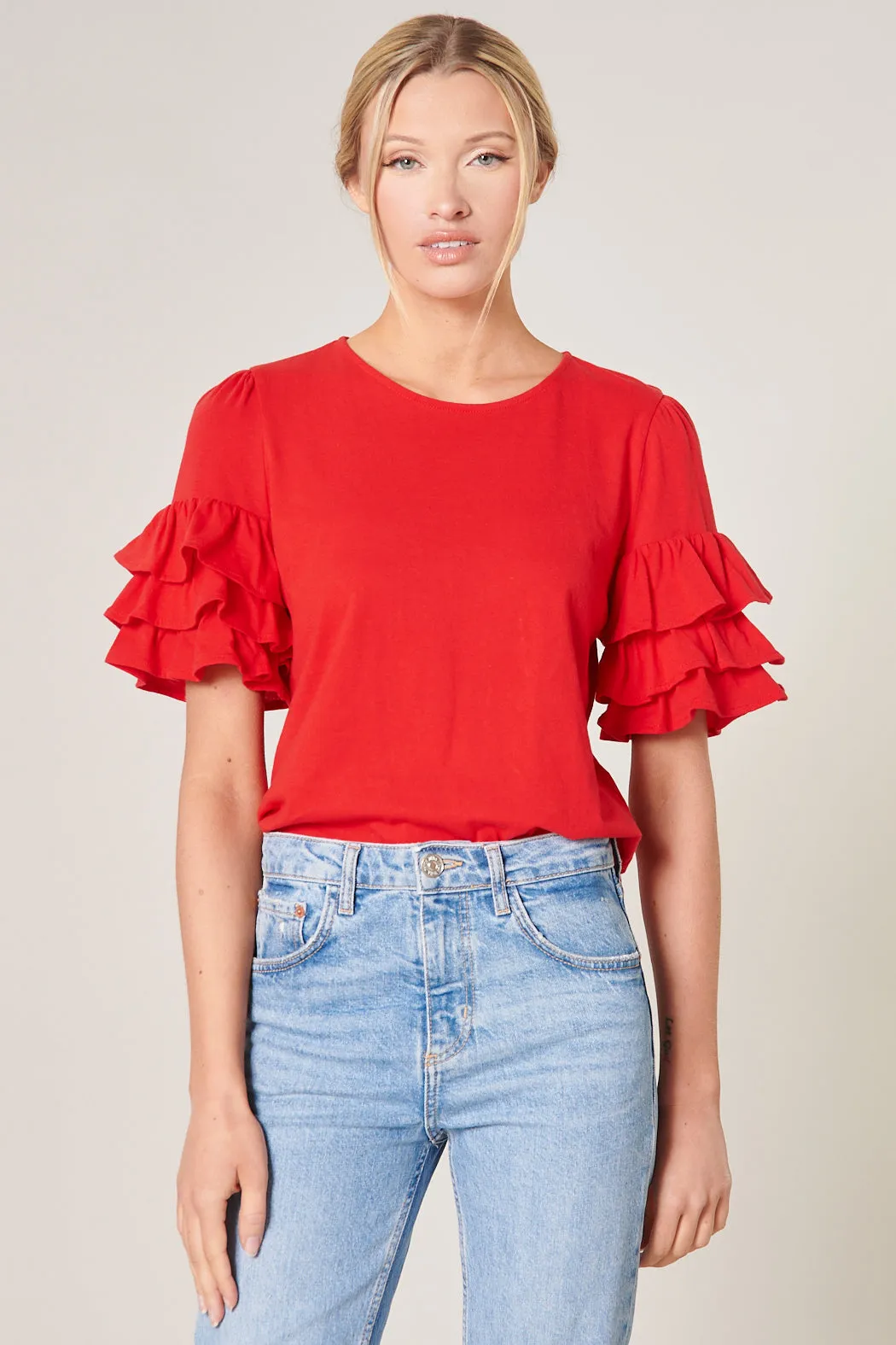 Blair Cotton Knit Ruffle Sleeve Top