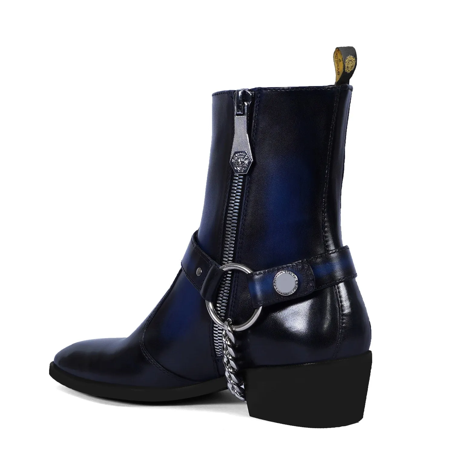 Burnished Blue Cuban Heel Boot with Removable Buckle