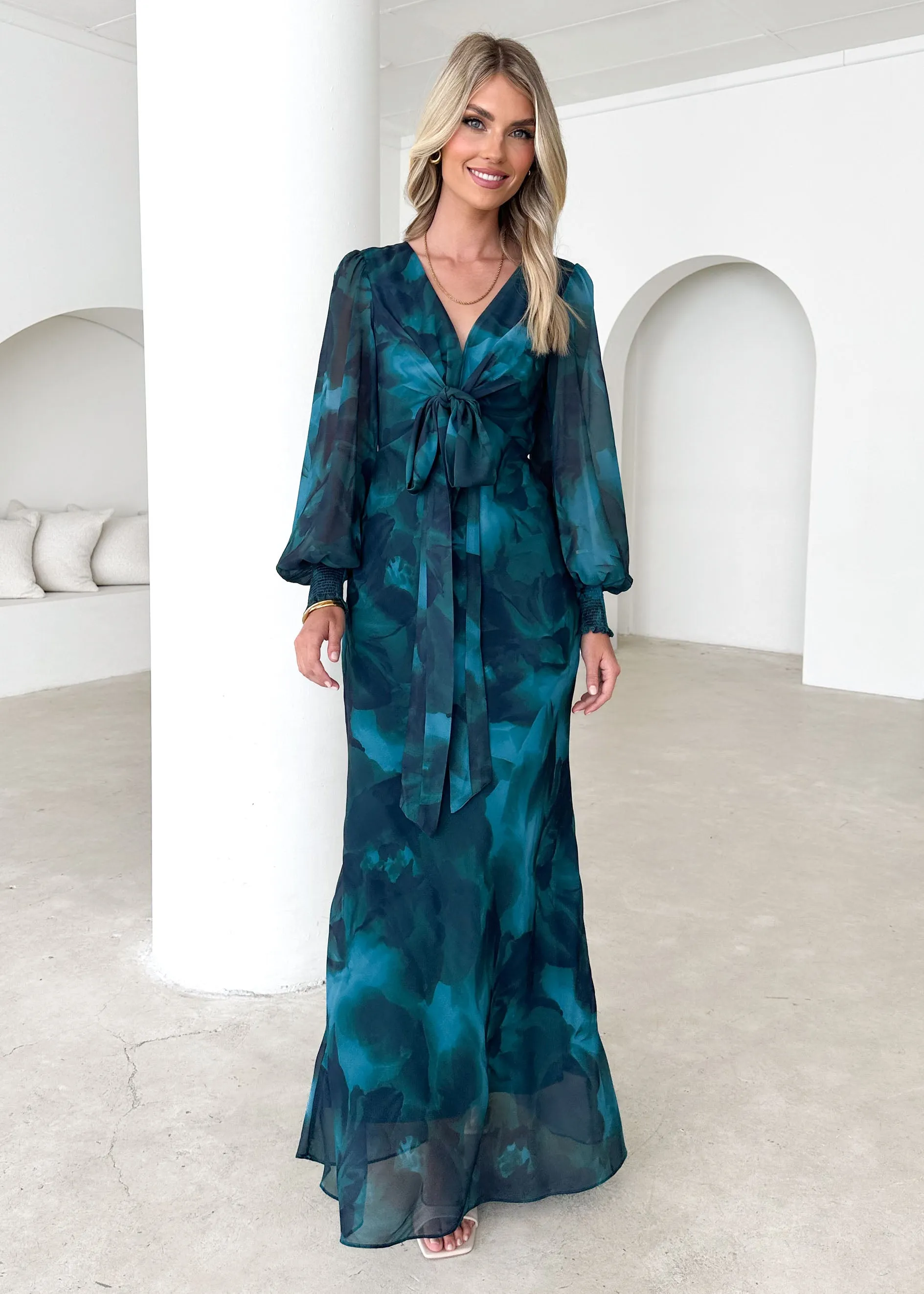 Camellia Midi Dress - Deep Lagoon