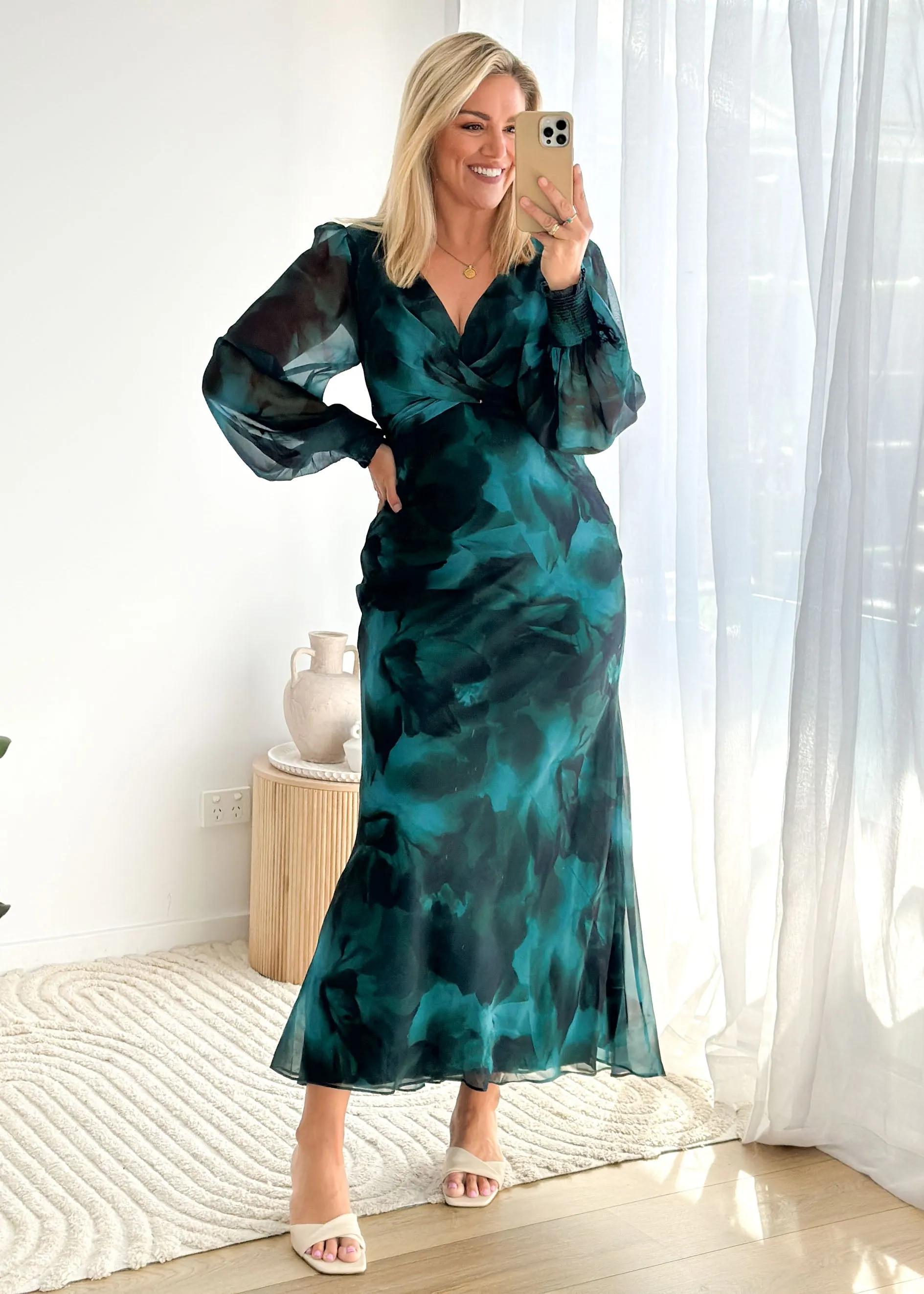 Camellia Midi Dress - Deep Lagoon