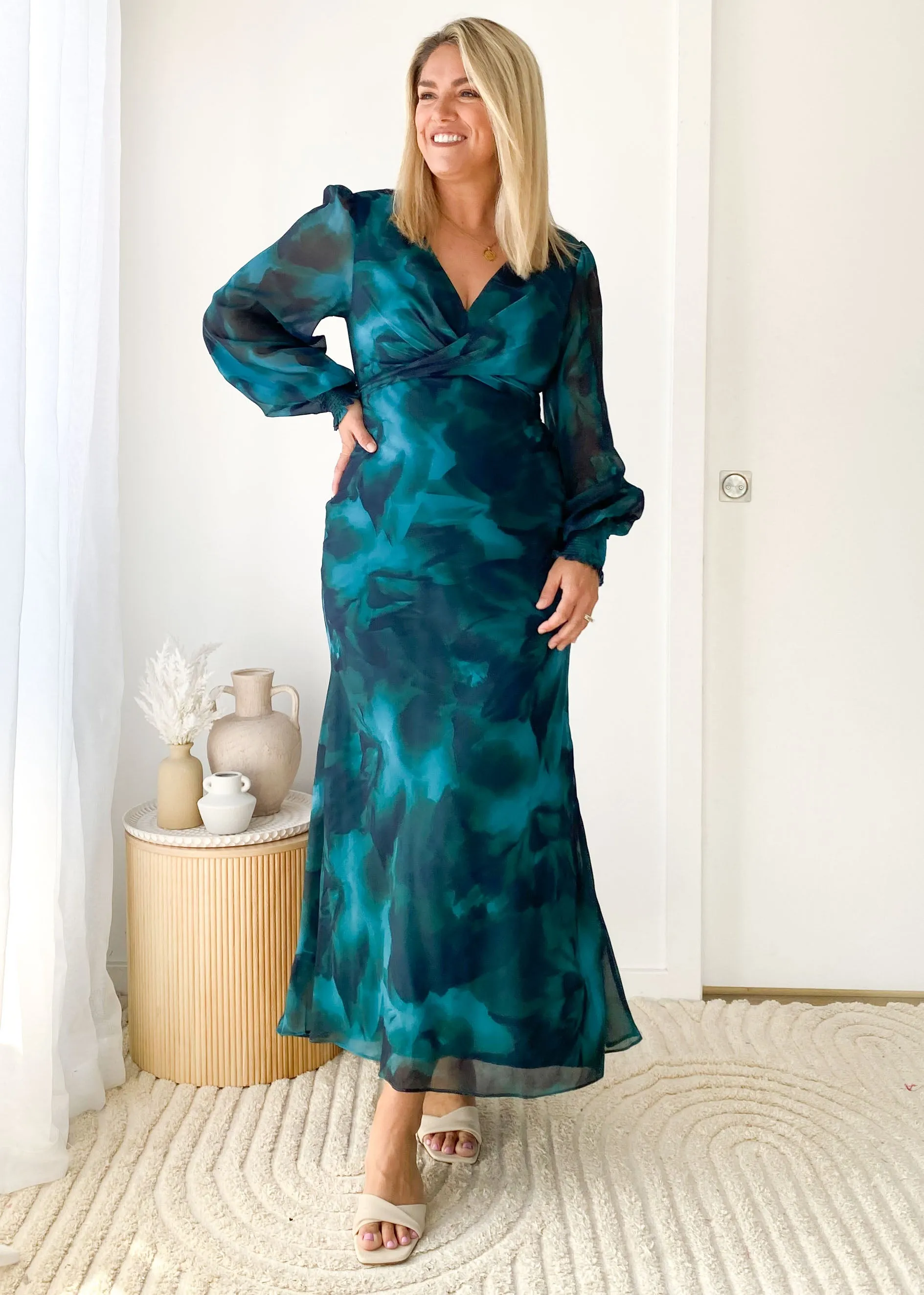 Camellia Midi Dress - Deep Lagoon