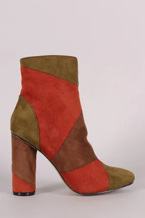 Colorblock Suede Rounded Heel Ankle Boots