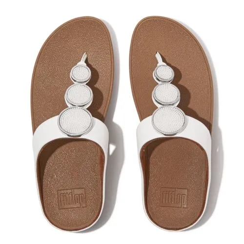 FitFlop Halo Bead-Circle Leather Toe-Post Sandals - Urban White