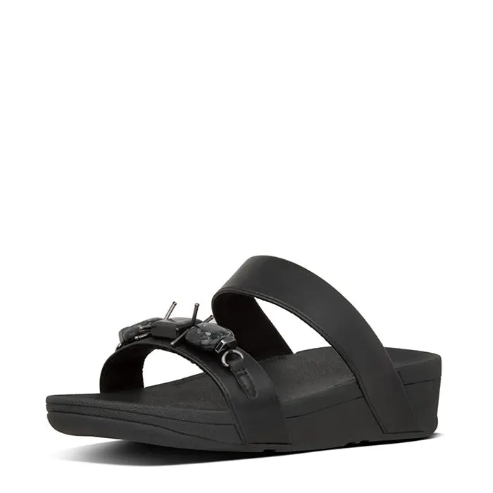 FitFlop Lottie Marble Gem Slides Sandals - All Black