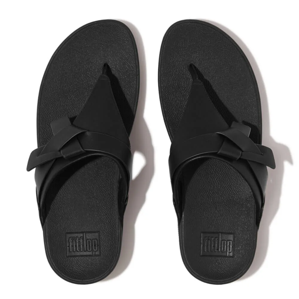 Fitflop Lulu Folded-Knot Leather Toe-Post Sandals - Black