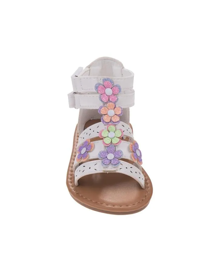 Girls White Multi Flower Gladiator Sandal