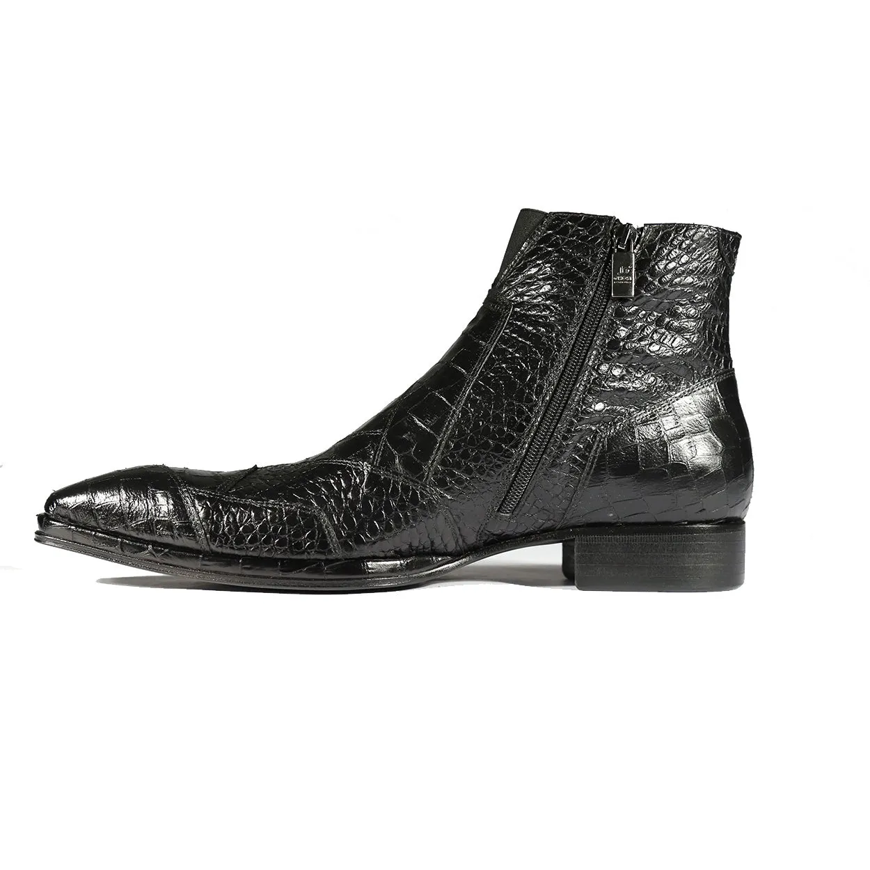 Jo Ghost 2030 Men's Shoes Black Crocodile Print / Calf-Skin Leather Ankle Boots (JG5308)