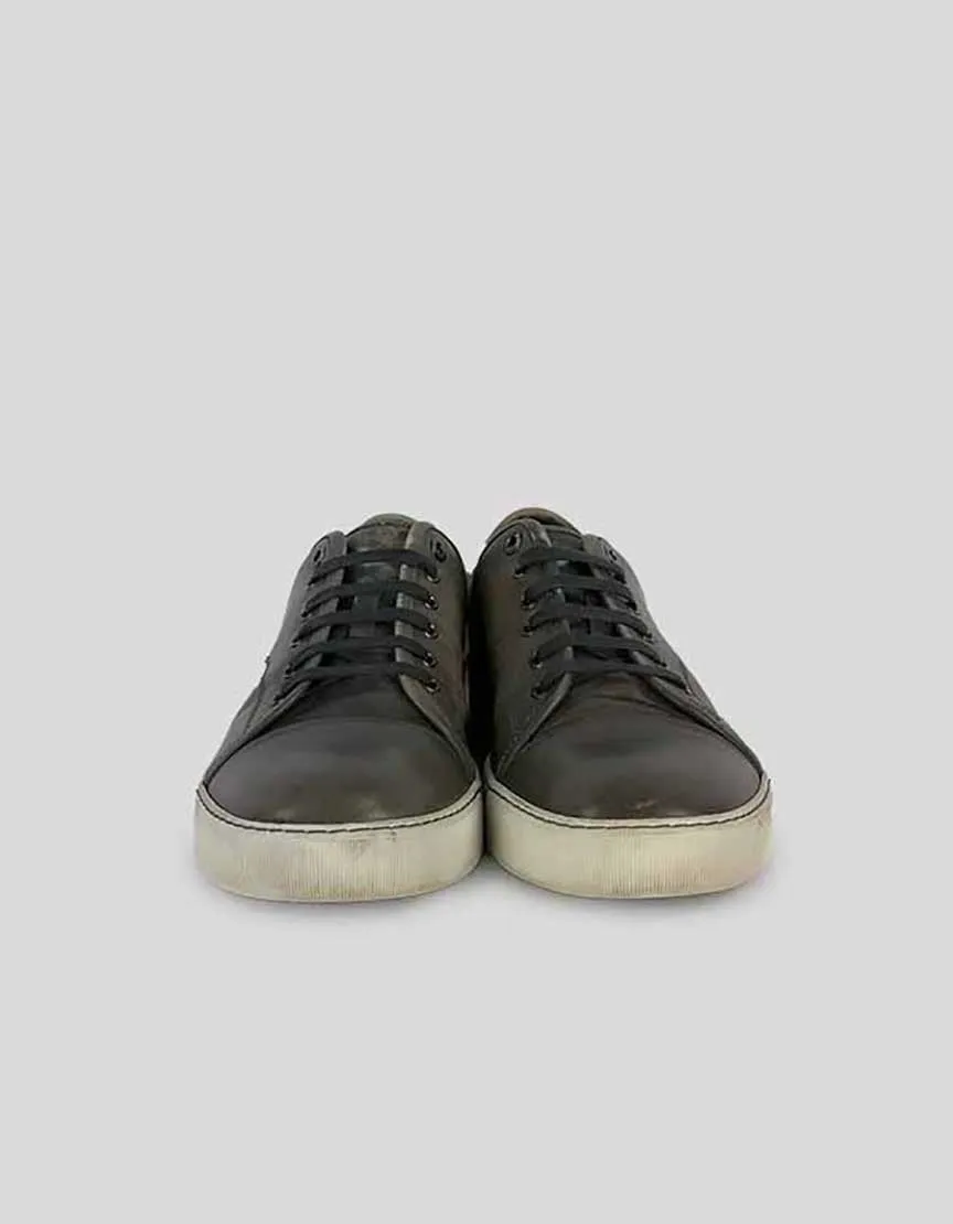 Lanvin Grey Green Distressed Leather Lace Up Sneakers Men Size 9