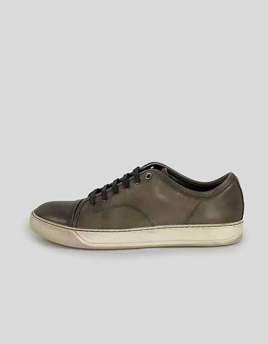 Lanvin Grey Green Distressed Leather Lace Up Sneakers Men Size 9