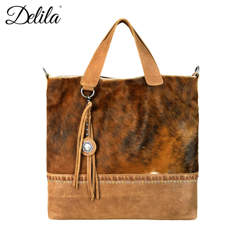 LEA-6027 Delila 100% Genuine Leather Hair-On Hide Collection Tote/Crossbody