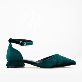 Madeline - Emerald Green Velvet Flats