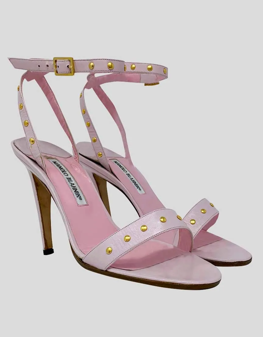 Manolo Blahnik Light Pink Leather Strap Sandal - 38.5 IT | 8.5 US