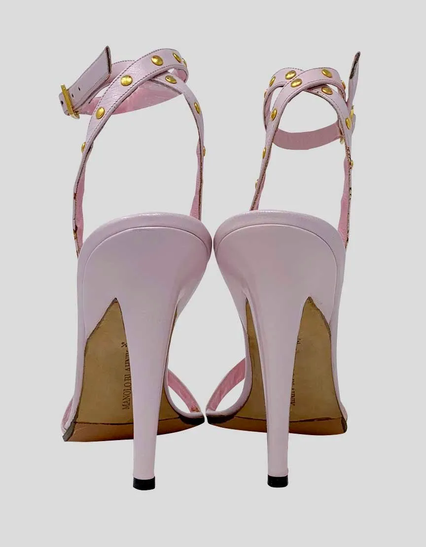 Manolo Blahnik Light Pink Leather Strap Sandal - 38.5 IT | 8.5 US