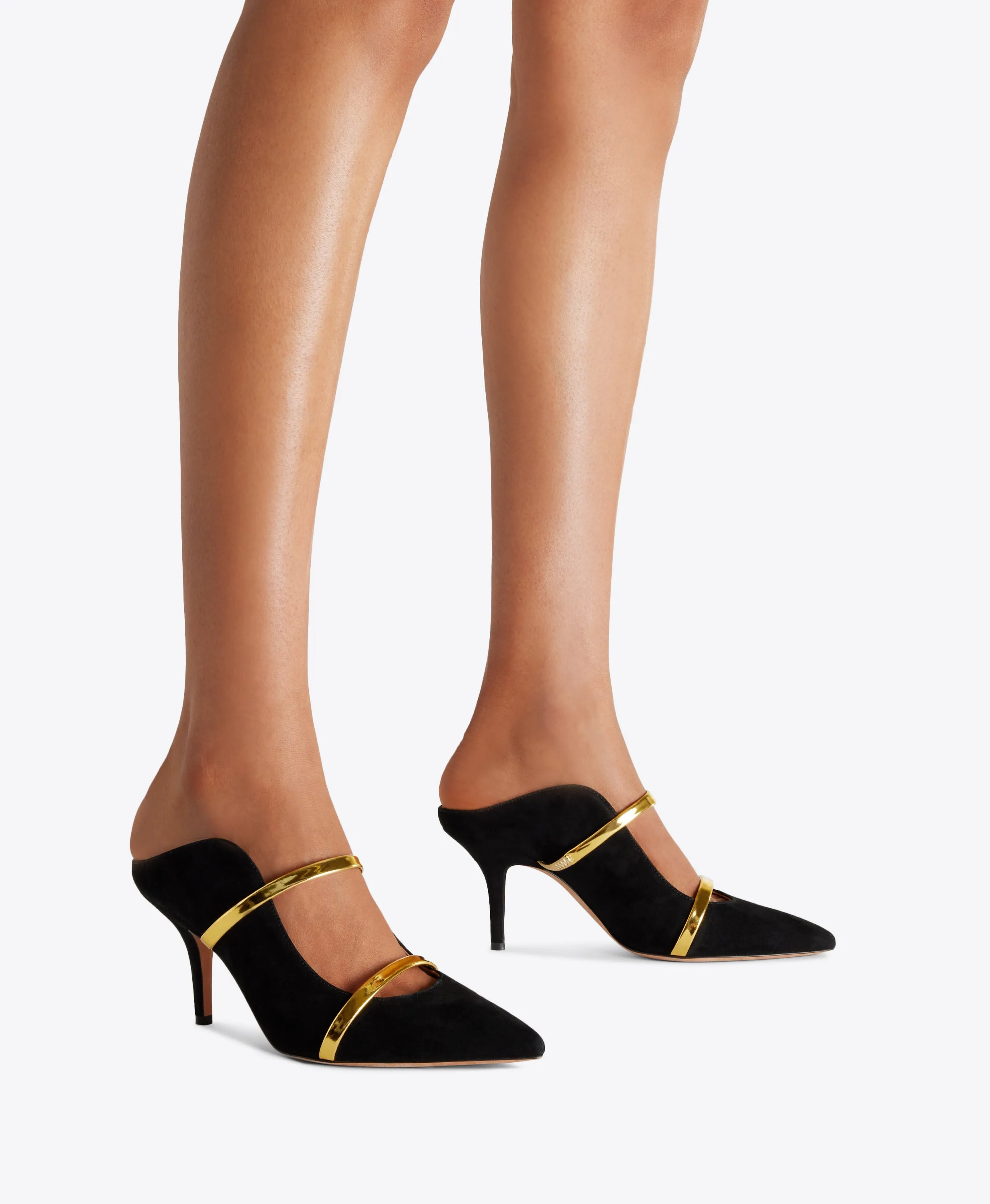 Maureen 70 Black & Gold Suede Mules