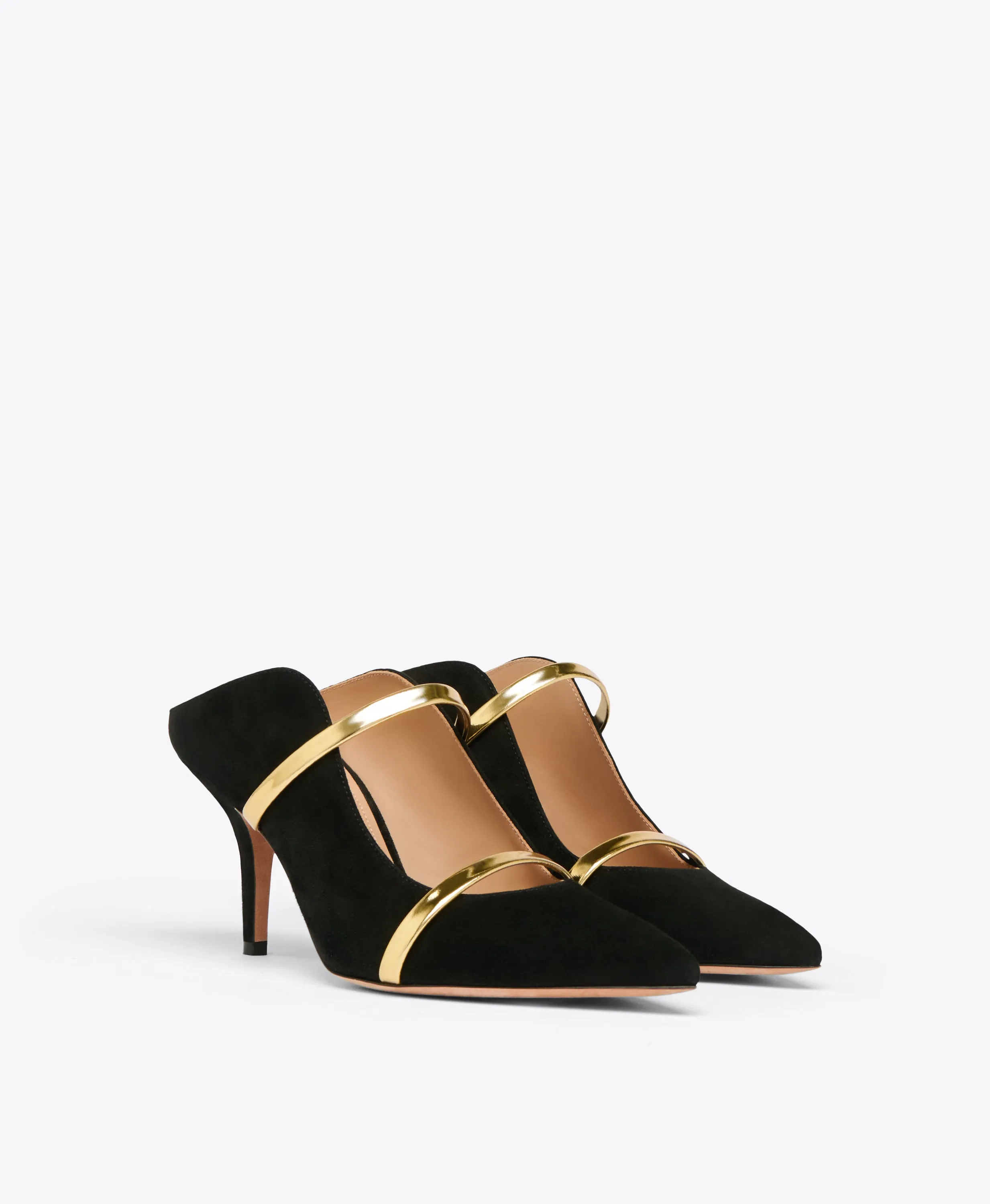 Maureen 70 Black & Gold Suede Mules