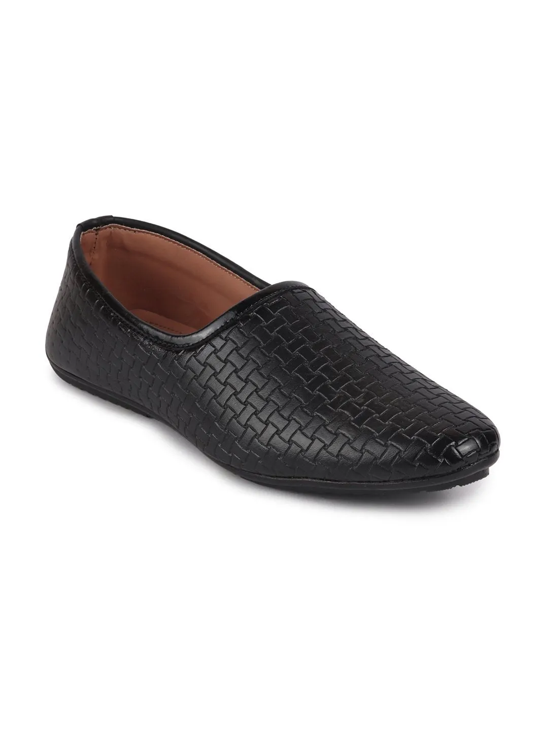 Men Black Ethnic Slip-On Regular Styling Jutis & Mojaris