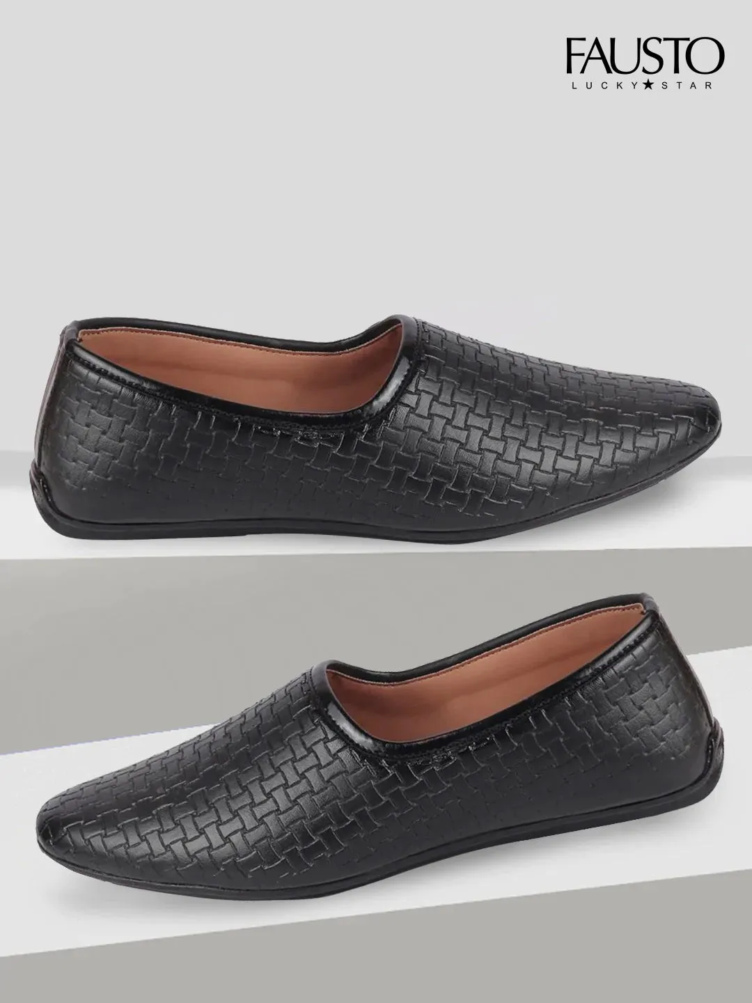 Men Black Ethnic Slip-On Regular Styling Jutis & Mojaris