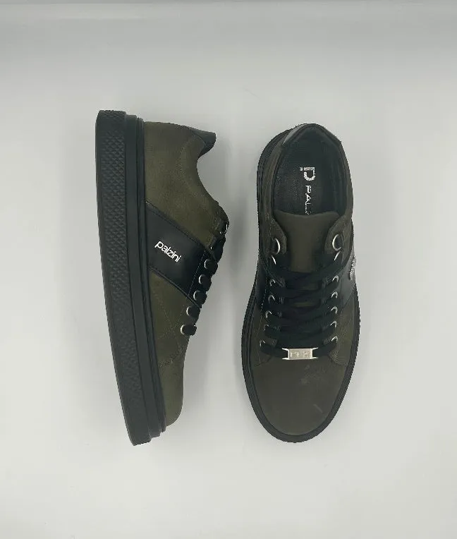 'MILITANT' LOW-TOP SNEAKERS IN ARMY GREEN SUEDE WITH BLACK SOLE