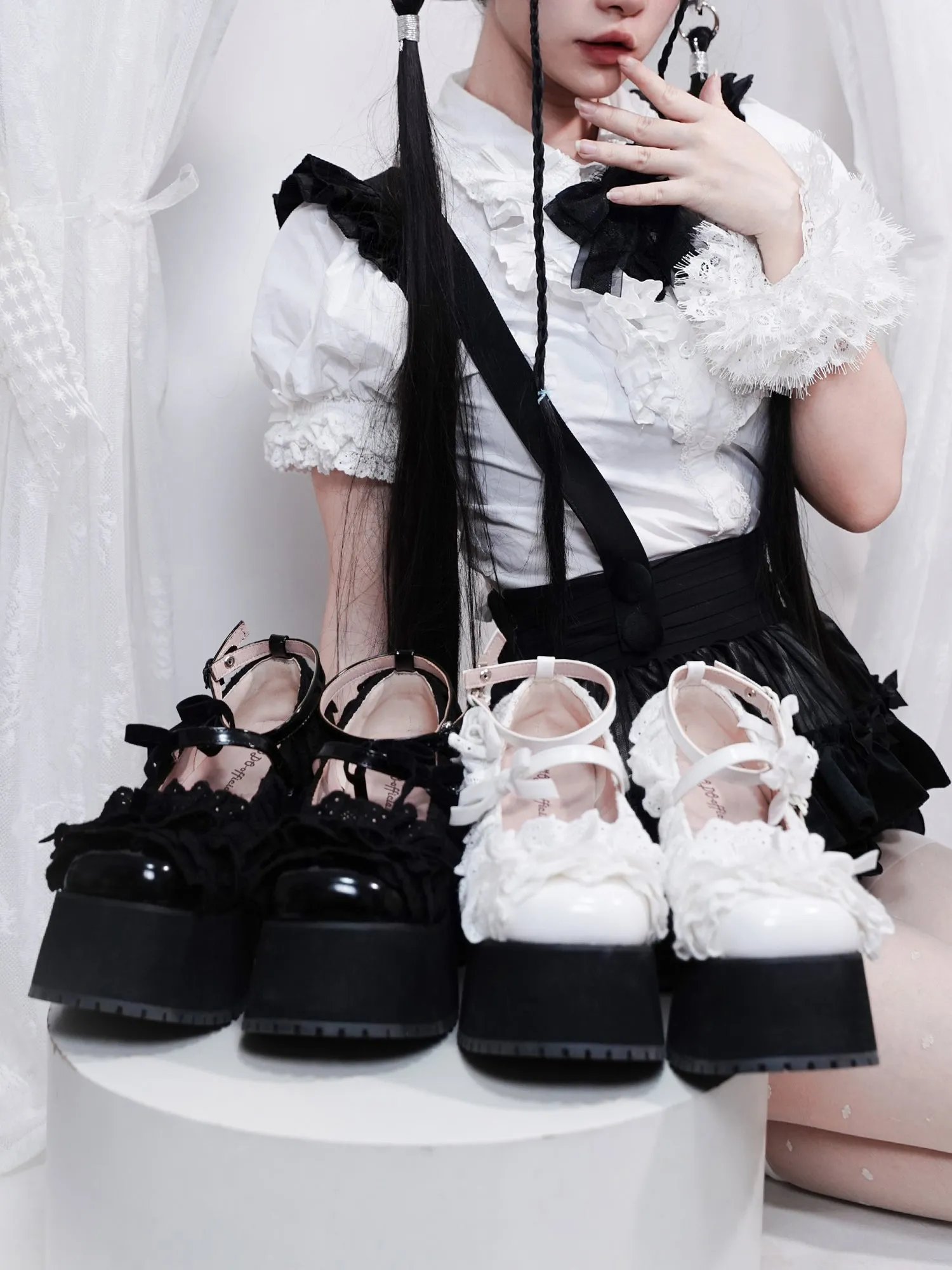 modo original Lolita thick-soled lace shoes