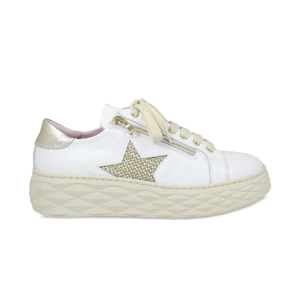 Petra Star: White Leather & Raffia