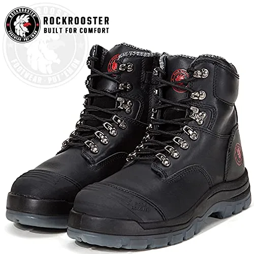 ROCKROOSTER Work Boots for Men, 7 inch, YKK Zipper, Steel Toe, Slip Resistant Safety Oiled Leather Shoes, Static Dissipative, Breathable, Quick Dry, Anti-Fatigue(AK245Z 11)