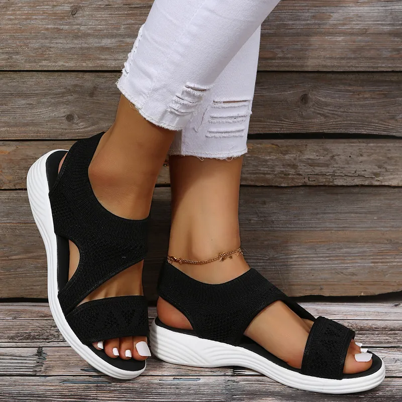 Summer New Casual Shoes Hollow Peep Toe Mesh Platform Sandals