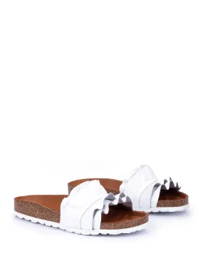 Verbenas Rocio White Leather Ruffle Slide