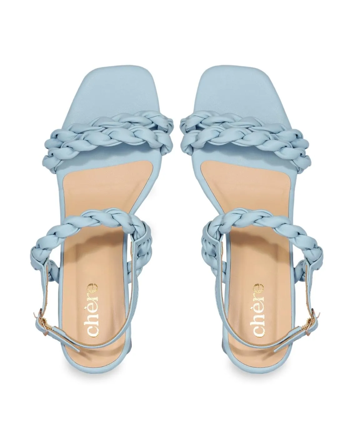 Women's Pastel Blue Weaving Strap Chunky Block Heels