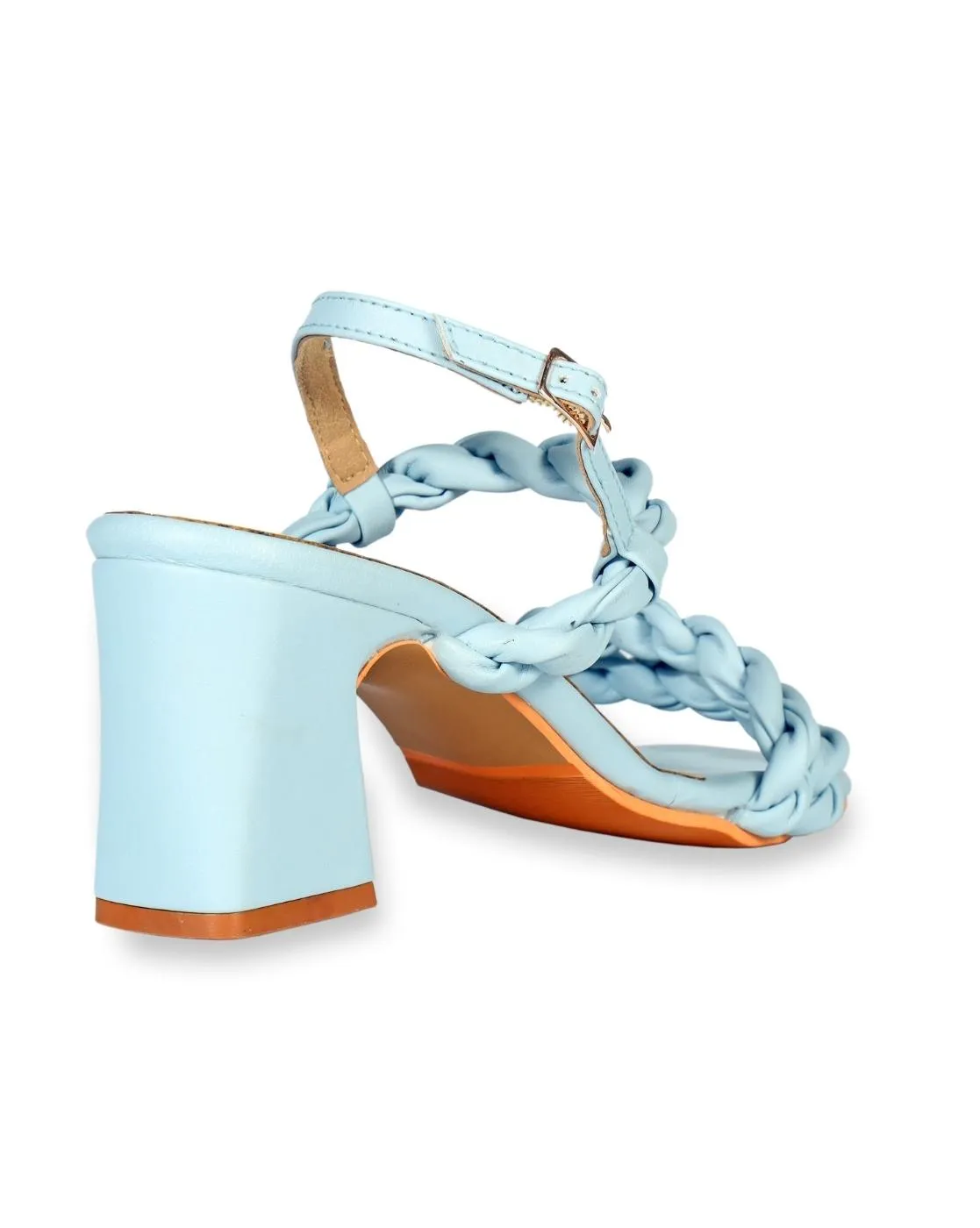 Women's Pastel Blue Weaving Strap Chunky Block Heels