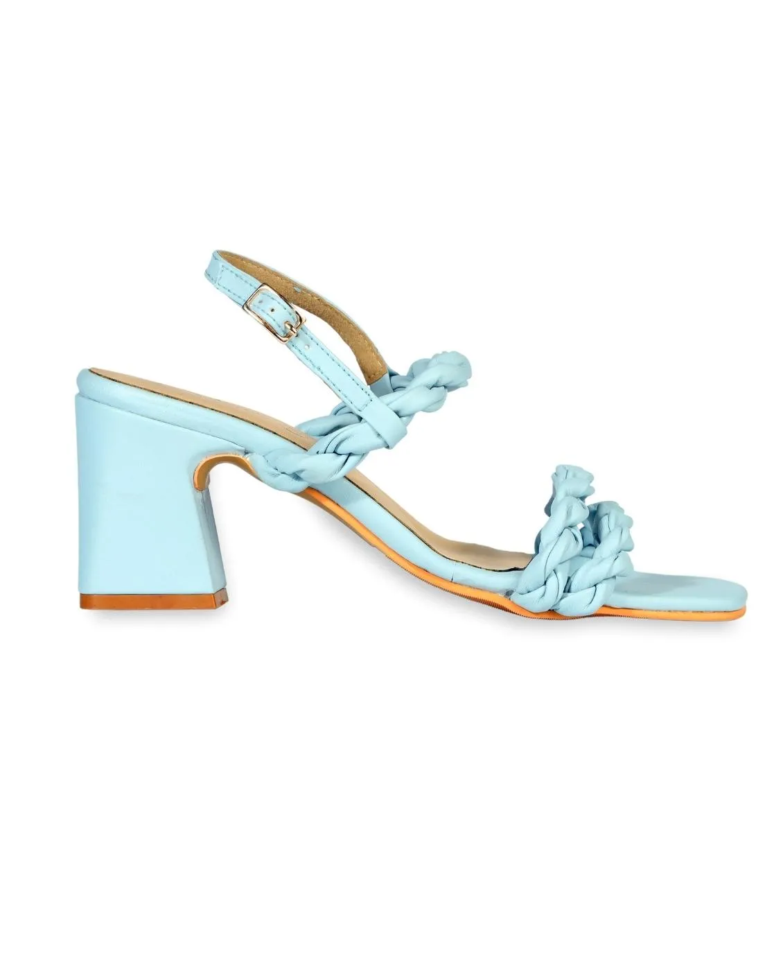 Women's Pastel Blue Weaving Strap Chunky Block Heels